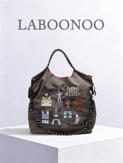 Bolso de mano para mujer, bolso de lona con bordado de gran capacidad y resistente al agua, bolso de hombro portátil con patrón personalizado, bolsos de moda para damas