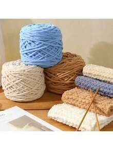 EDCUEBE7 1/4pcs Medium Thick Plush Yarn, 100G Premium Ice Yarn For Crochet Knitting, Suitable For Handmade Scarves, Bags, Slippers - Soft DIY, Multiple Colors Available - 100.0% Polyester - 100G Ice Strip Cable - View 2