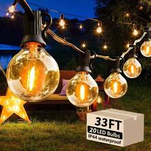 10/20/32ft Solar String Lights Outdoor With Remote Control, G40 Globe Solar Patio Lights With LED Shatterproof Bulbs, Dimmable Outdoor Backyard Party, Camping, Solar Hanging Balcony Backyard Coffee Garden Easter 1200mAh - Solar-powered - View 3