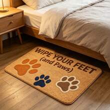 1pc "Wipe Your Feet (And Paws)" Print Flannel Doormat, Neutral Tone Non-Slip Absorbent Floor Rug, Soft Washable Indoor Entrance Mat, Pet Lover Home Decor Carpet.Carpet,Rug,Carpet Living Room,Kitchen Mat,Carpet For Bedroom,Bathroom Mat - 1PC - View 5