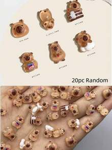 60-100件螢光3D迷你水豚樹脂飾品，晶瑩剔透可愛豚鼠動物美甲裝飾，可愛DIY手工桌面裝飾與女性派對禮物 - 彩色 - 查看 12