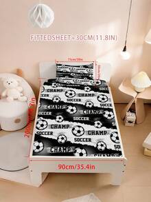 2/3PCS Boys Soccer Themed Fitted Sheet, Black & White Football Champ Pattern Bedding Set For Kids Teens, Soft Microfiber Kids Bed Sheet Set With Deep Pocket 90x190cm - Multicolor - View 8