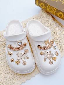 16pcs Fashion Versatile Bowknot, Heart, Butterfly, Rhinestone Chain Shoe Clips, Detachable DIY Decorations, Multifunctional Accessories For Women Sandals, Slippers, Beach Bags, Suitable For Holidays And Birthday Party Gifts - Gold - View 2