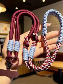 1pc Long Dopamine Color Block Woven Lanyard, Detachable Halter Phone Lanyard, Crossbody Or Wrist Strap, Handmade Cute Phone Case Lanyard For Outdoor Travel, Anti-Lost - Multicolor - View 20