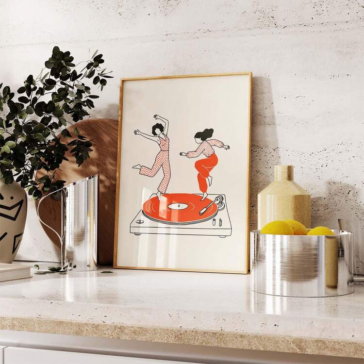 Tranh in nghệ thuật tường vinyl hình cô gái nhảy múa, áp phích máy hát đĩa cổ điển, minh họa lấy cảm hứng âm nhạc hiện đại cho nhà, quầy bar hoặc phòng khách, phong cảnh rừng, không khung - 111 - Xem 2