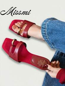 Giày sandal hở mũi kiểu Pháp cổ điển, sandal mùa hè tiện dụng, gót cao dày. - Đỏ - Xem 1