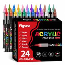 60/48/24/12 Cores Marcadores de Tinta Acrílica, Marcadores Coloridos com Ponta de Pincel Macio, Ponta Única/Dupla Opcional de 1-5mm, Adequado para Pintura e Criação de Arte DIY, À Prova d'Água e Lavável, Pode Ser Usado em Tecido, Vidro, Cerâmica, Plástico e Outras Superfícies, Ideal para Escritório, Escola e Grupos de Estudantes para Pintura, Esboço e Criação de Belas Obras de Arte, Também Suprimentos de Aprendizagem. - Multicolorido - Visão 5