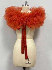 1pc Black Tulle Puff Bridal Shawl, White Fluffy Short Wedding Accessory - Multicolor - View 31