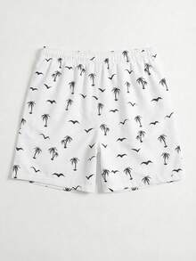 Men's Drawstring Waist Coconut Tree Print Casual Versatile Beach Shorts, Summer - White - View 7