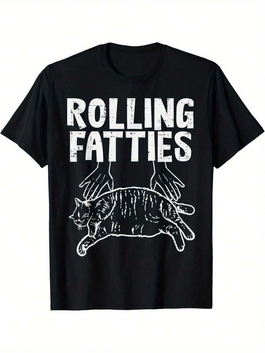 Rolling Fatties Cat Funny Fat Kitten T-Shirt For Men And Women, Unisex Short Sleeve, Casual Wear, Fall Fashion - Back - View 1