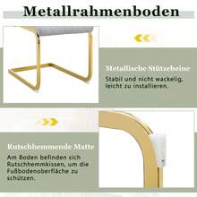 [Set Of 2] Dining Chairs With Diamond Pattern / Set Of 2 Modern Dining Chairs / High Backrest + Comfortable Seat Cushion / Non-Slip And Durable Metal Frame / Suitable For Dining Room, Living Room And Kitchen - 金色 + 淺灰色 - 查看 7
