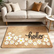 1pc "Hello" Daisy Print Flannel Doormat, Natural Brown Non-Slip Absorbent Floor Rug, Soft Washable Indoor/Outdoor Entrance Mat, Minimalist Floral Home Decor Carpet - 1PC - View 6