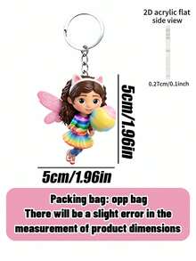 MASSDI Acrylic Keychain, 2D Flat Rainbow Fairy Gabby Pattern Bag Accessory, Keychain Accessory, Suitable For Keys, Backpacks, Wallets And Suitcases, Perfect For Fans, Birthday Gifts, Party Favors And Themed Events - Fairy - View 6