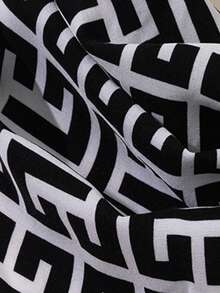 1pc Multicolor Romantic Maze Silhouette Fringed Scarf, Fashionable Accessory For Spring/Summer Vacation, Picnic, Styling - Black - View 5