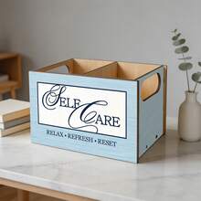 1 Set Wooden Self-Care Storage Box, Relax Refresh Reset Theme Organizer Bin, Easy To Assemble Countertop Shelf, Suitable For Bathroom, Multi-Compartment Clutter Storage Box, Suitable For Cosmetics, Home Spa Countertop Organizer, Storage Basket - Beige - View 2