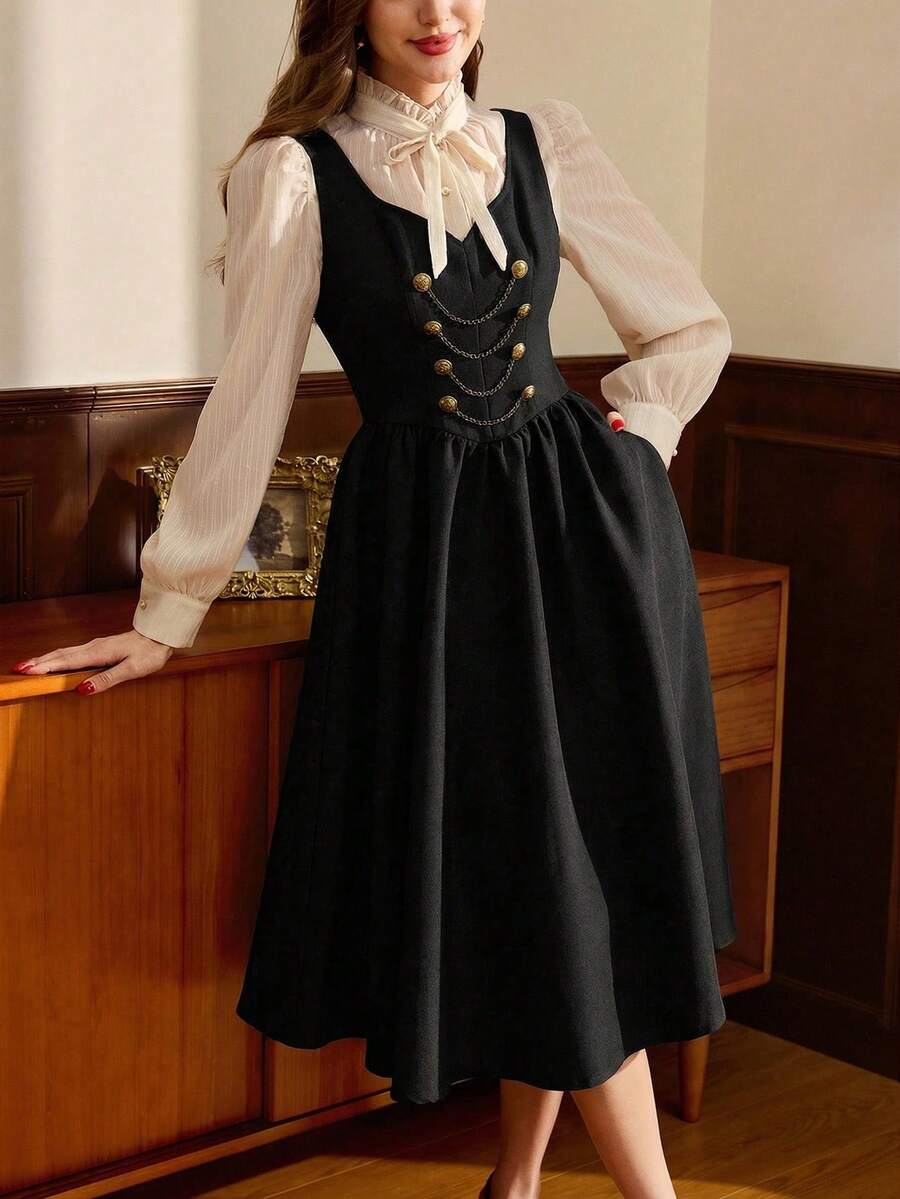 Women Midi Dresses - Black - View 1