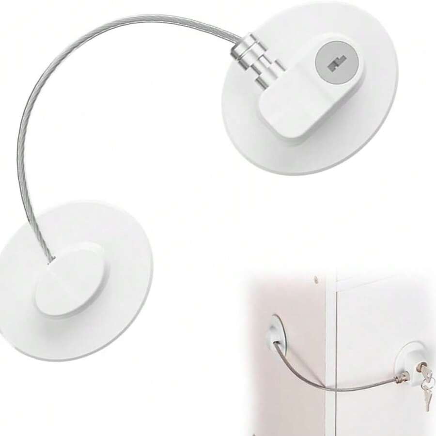 Candado de cadena redonda mejorado para refrigerador, adecuado para refrigerador, gabinete y cajón, freidora de aire, armario, ventana, ABS duradero con respaldo adhesivo, viene con 2 llaves, fácil de instalar, sin herramientas requeridas, blanco, negro - Multicolor - Ver 1
