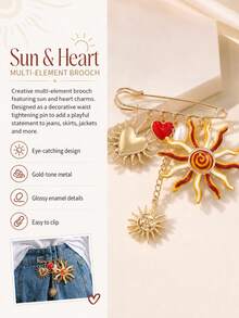 1pc Sun And Heart Pendant Brooch, Creative Multifunctional Waist Tightening Pin - Multicolor - View 6