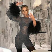 Fashionable Nightclub Sequined Mesh Dress, New Autumn Style, See-Through  Sexy Women's Dress With A High-End Design Sense - 粉色 - 查看 3