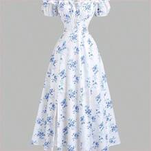 WNS  Vestido de mujer con estampado floral ditsy, hombros descubiertos, volantes en el bajo y abertura lateral - Naranja - Ver 2