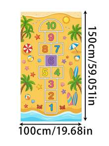1pc Tropical Beach Digital Hopscotch Game Mat, Hawaiian Style Polyester Rectangular Carpet, Suitable For Hawaiian Vacation, Family Gathering, Spring/Summer Picnic, Adult Group Games, Ocean Theme Party And Cruise Theme Event - Multicolor - View 11
