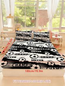2/3PCS Boys Soccer Themed Fitted Sheet, Black & White Football Champ Pattern Bedding Set For Kids Teens, Soft Microfiber Kids Bed Sheet Set With Deep Pocket 90x190cm - Multicolor - View 15