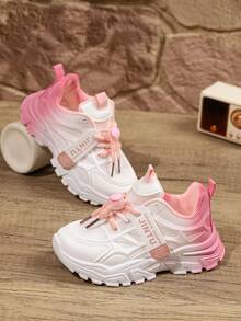 1 Đôi giày bệt màu gradient Unisex, thời trang và sành điệu cho trẻ em, đế mềm không thoáng khí, giày chạy bộ đa năng, phong cách, thích hợp cho học sinh mang hàng ngày, mọi mùa (Đế ngoài) - Hồng - Xem 2