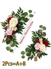 2pcs Wedding Arch Decor, Artificial Burgundy Wedding Bouquets, Perfect For Welcome Signs, Decoration And Arch Floral Arrangements, Suitable For Weddings, Birthdays, Grand Openings And Banquets - Multicolor - - View 3