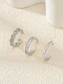 3PCS/Set Flower Micro-Inlaid Zirconia Adjustable Toe Rings, Minimalist Design, Hypoallergenic, Suitable For Beach Vacation, Party, Summer Outings Jewelry - Multicolor - View 4