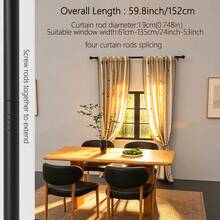 0.748 Inch Curtain Rod Bracket Set, Black Metal Curtain Rod/Roman Rod, Classic Round Ball Versatile Decor Finial, Adjustable Length Fits 24 Inch To 140 Inch Windows, Easy Wall Mounted Installation, Sturdy And Durable. This Curtain Rod Is Suitable For Bedroom, Kitchen, Living Room, Dining Room, Office, Dorm Or Rental. Minimalist Design, Modern Classic Curtain Rod - Black 1 Set - View 12