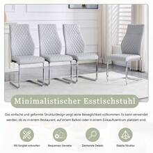 [Set Of 2] Dining Chairs With Diamond Pattern / Set Of 2 Modern Dining Chairs / High Backrest + Comfortable Seat Cushion / Non-Slip And Durable Metal Frame / Suitable For Dining Room, Living Room And Kitchen - 淺灰色+銀色 - 查看 5