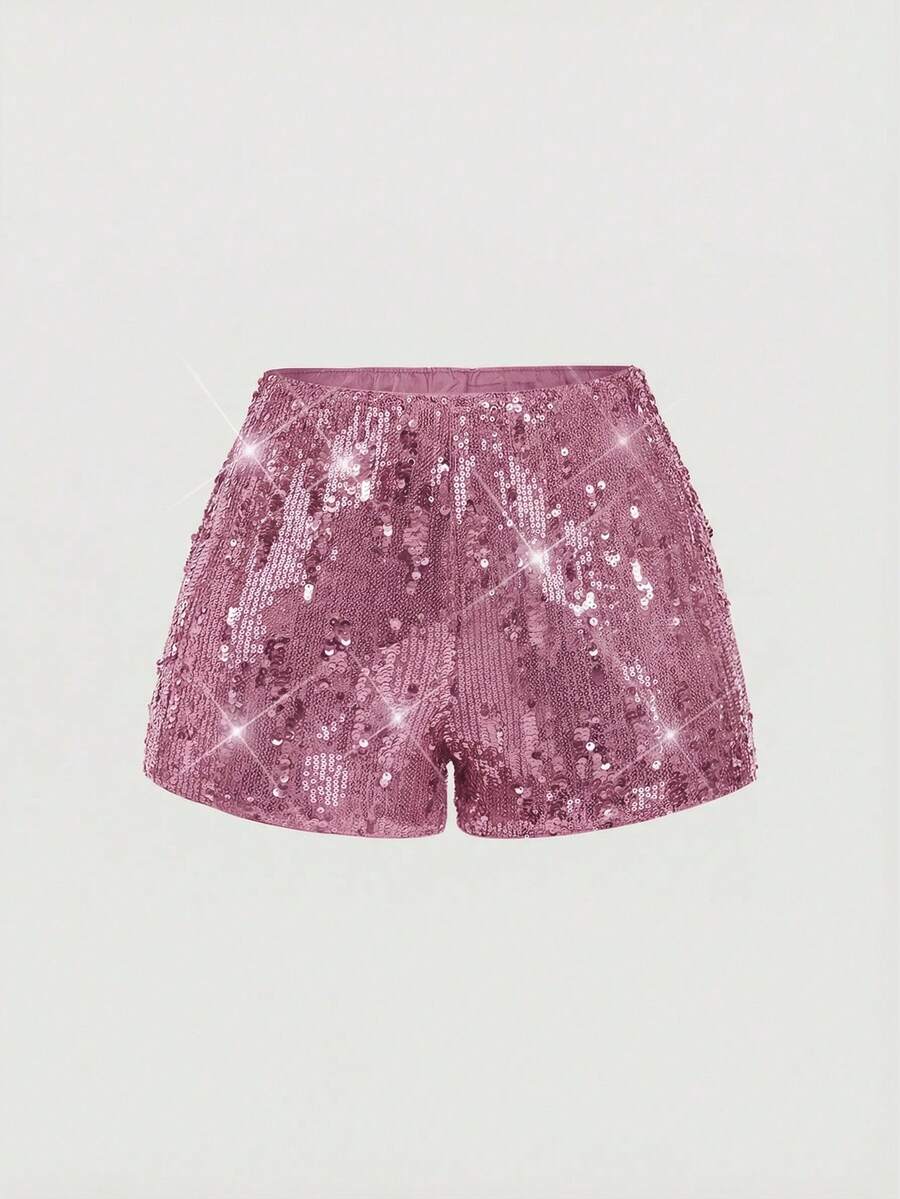 MOD Pantalones cortos de mujer negros glamorosos con adornos de lentejuelas, pantalones cortos de lentejuelas, pantalones cortos con brillo, pantalones cortos con brillo, Navidad, Año Nuevo, Fiesta, Acción de Gracias, Elegante, Fiesta, Baile de graduación, Falda brillante, Pantalones cortos de lentejuelas, Elegante para la noche de bodas, Pantalones cortos con brillo - Rosa - Ver 1