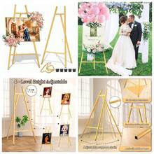 Gold Metal Easel Stand For Sign,Heavy Duty Art Easel With Adjustable Chain,Tripod Structure,4-Level Height-Easels For Wedding Welcome Sign Holder Shower Poster,Birthday Party,Posters - 預設 - 查看 2
