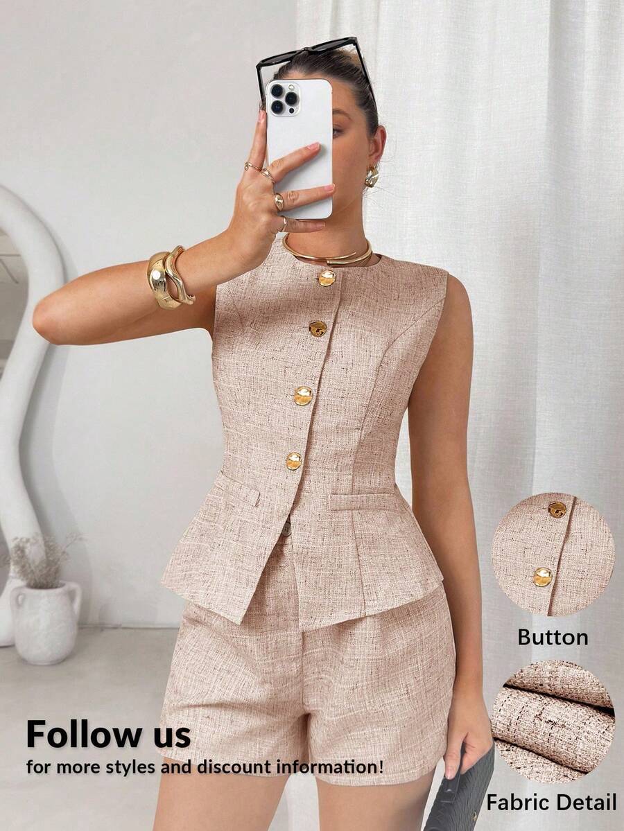 2 piezas Conjunto a rayas para mujer, elegante para ir al trabajo, de moda y cómodo de llevar - Rosa - Ver 1