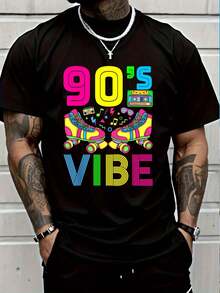 100% Cotton 90's Vibe Retro 1990s 90s Style Party Outfit Men Women T-Shirt Short Sleeve T-Shirt Women's Men's Causal Tops - 黑色6 - 查看 1
