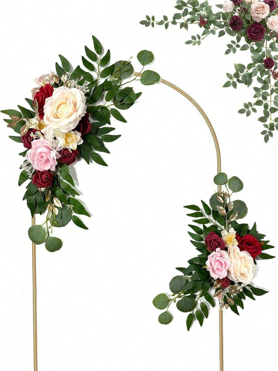 2pcs Wedding Arch Decor, Artificial Burgundy Wedding Bouquets, Perfect For Welcome Signs, Decoration And Arch Floral Arrangements, Suitable For Weddings, Birthdays, Grand Openings And Banquets - Multicolor - - View 1
