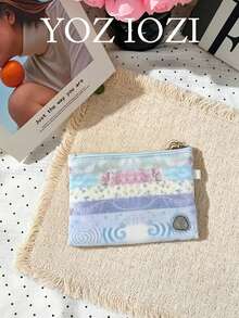 Niche Design Anime Girl Coin Purse, Lightweight Portable Pouch, Fashionable Personalized Accessory - Dusty Blue - View 3