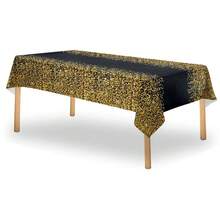 1/3pcs Black Gold Sequin Disposable Plastic Rectangular Tablecloth, Table Cover For Birthday, Wedding, Bride, Holiday, Cake, Dessert, Party Supplies, 137x274cm - Multicolor - View 7