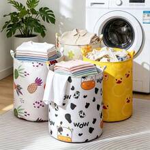 1pc Foldable Round Storage Basket Laundry Hamper, Multi-Purpose Clothes & Miscellaneous Items Organizer Bin, Suitable For Bedroom, Bathroom, Dorm, With Dual Handles For Easy Carrying, Available In Multiple Colors - Multicolor - View 1
