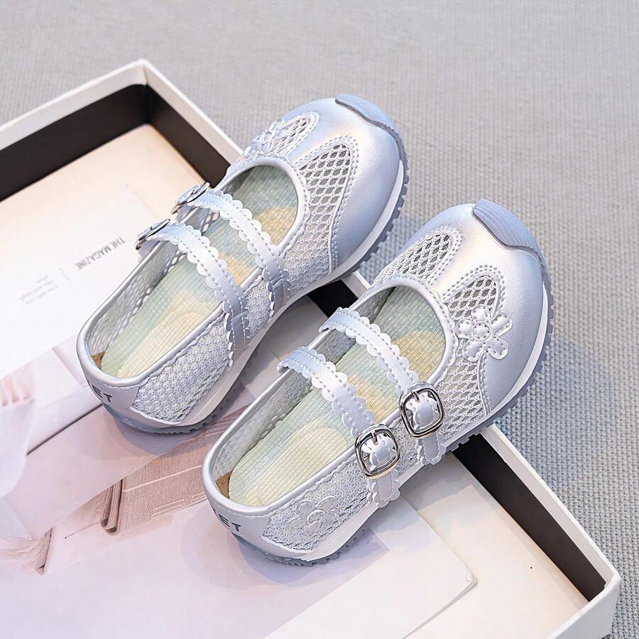 Children's Breathable Mesh White Shoes, Princess Style Toddler Slip-On Sandals - Silver - View 1
