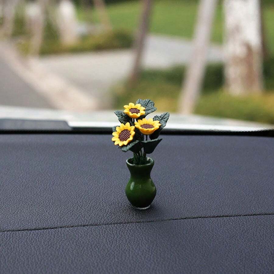 1pc Premium Creative Minimalist Luxury Vase Car Center Console Ornament/Car Desktop Decoration Mini Vase Sunflower Car Interior Decor - Small Vase - View 1