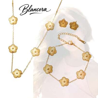 1 Piece/Set: Simple, Elegant, Personalized And Versatile Stainless Steel Five-Leaf Clover Pendant, Necklace, Bracelet, Stud Earrings, Ring And Jewelry Set, Suitable For Women To Wear Daily Or At Parties