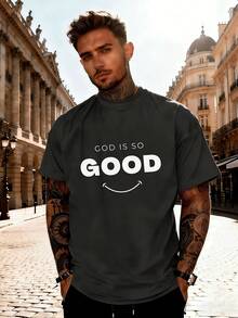 Camiseta de hombre 100% algodón puro con estampado de letras de fe cristiana "GOD IS GOOD", camiseta religiosa transpirable y ligera para primavera y verano, de manga corta. - Rojo - Ver 8