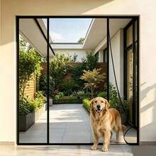 Sommer 3-Panel 2-Türige Schwarze Glasfaser Magnetische Fliegengittertür, Ohne Bohren Installation, Anti-Mücken Atmungsaktive Magnetische Netz Türvorhang Für Zuhause, Garage, Balkon, Wohnzimmer, Esszimmer, Küche, Schlafzimmer, Heimdekoration - Drei Teile doppelwandiges, schwarzes Fiberglas - Übersicht 2