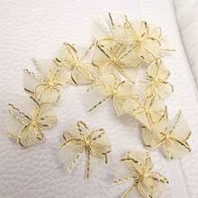 50 pièces de nœuds en ruban d'organza à bordure dorée, convenant pour l'emballage de bouquets cadeaux, les accessoires capillaires DIY, la décoration de vêtements - Ruban en mousseline bordé d'or avec nœud - Voir 11
