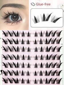 100Pcs Glue-Free Fox Lashes, Slant Design With Black Band, Reusable For Daily Makeup - View 6