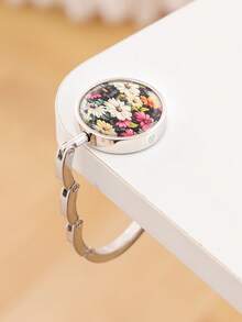 1pc Creative Retro Floral Foldable Desk Hook, Portable Tabletop Bag Hanger, Fashionable Printed Metal Purse Holder For Handbag Organization, Vintage Style Desktop Storage Accessory - Multicolor - View 17