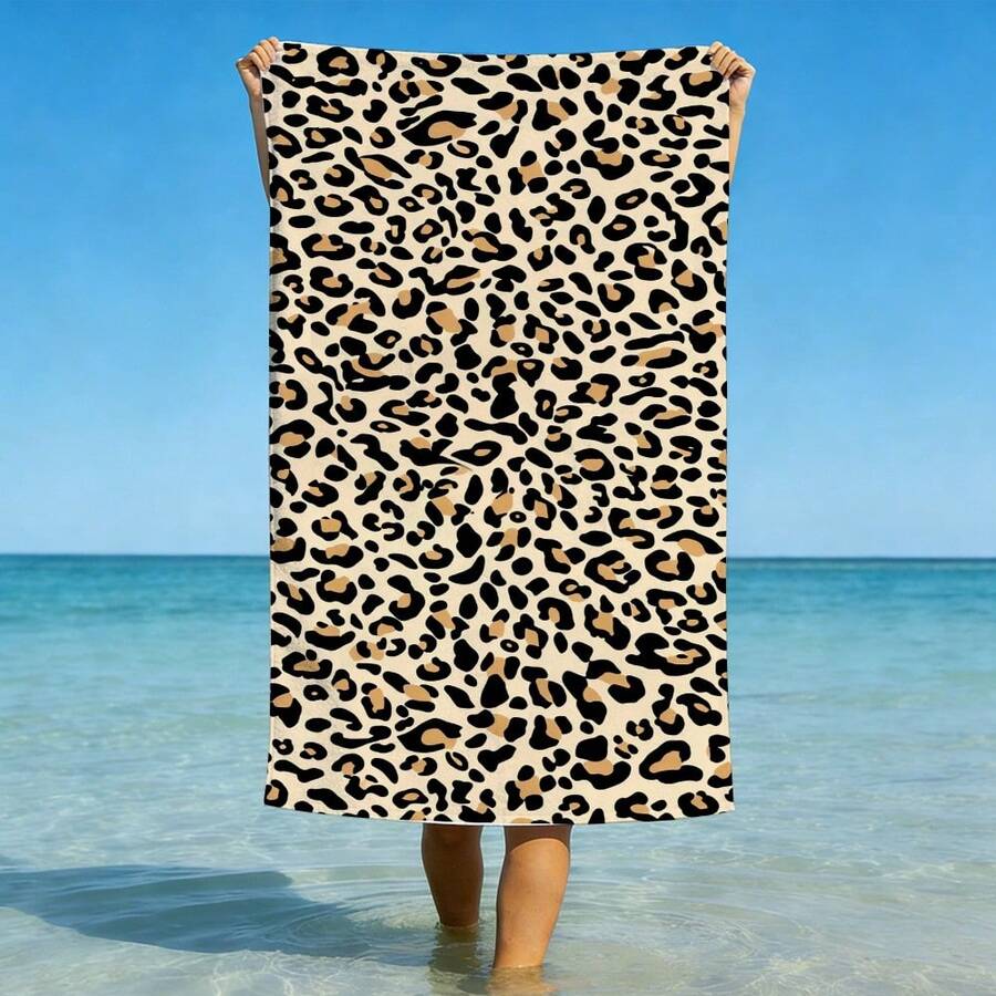 1pc Classic Leopard Print Full Pattern Beach Towel, Sand-Proof Quick-Dry Absorbent Microfiber Pool Towel, Animal Print Lightweight Summer Travel Swimming Beach Accessory - A - View 1