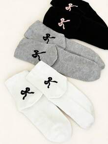 4 pares de calcetines de media caña con decoración de lazo estilo ballet para mujeres, suaves y versátiles, adecuados para uso diario, transporte, salas con aire acondicionado, trabajo, escuela, estilo JK, eventos, diseño delgado para verano - Multicolor - Ver 3