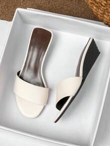 Women's Round Toe Wedge Sandals, Summer Shoes, Flat, Open Toe, Outdoor - White - View 5